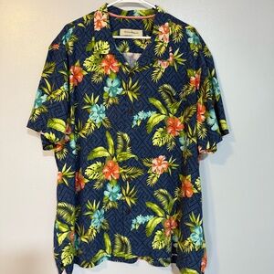 Tommy Bahama Men's Navy Floral 100% Silk Button Down Shirt